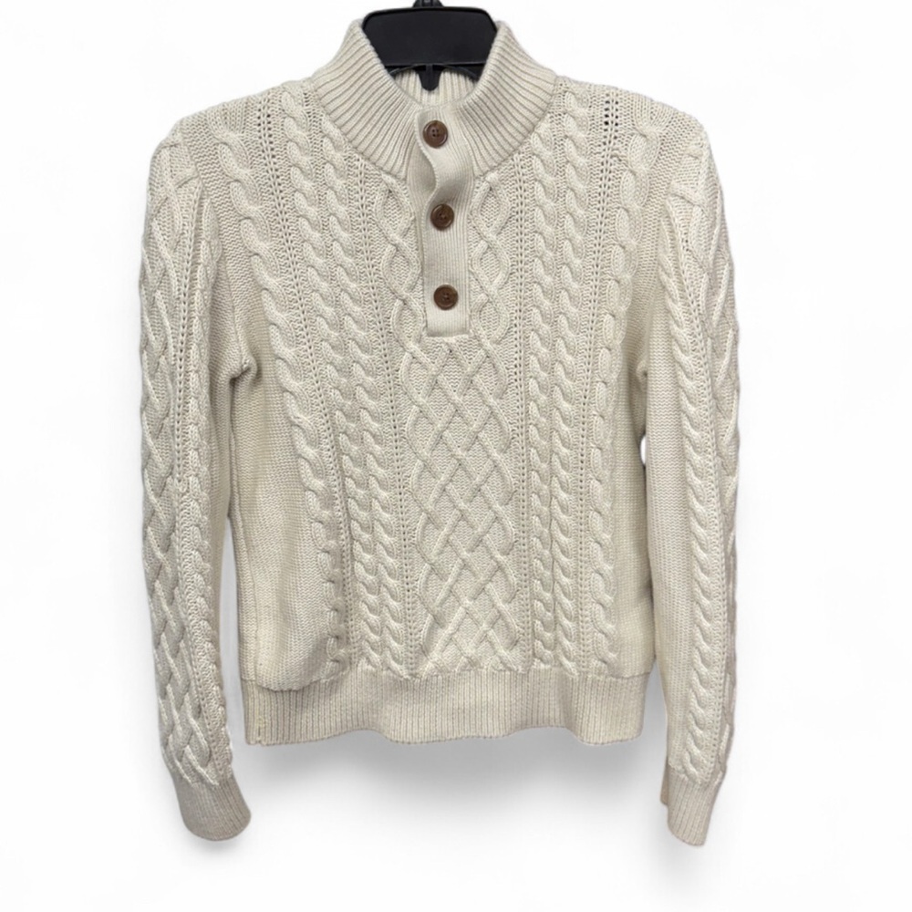 GAP Kids Organic Cotton Button Mock Neck Cable Knit Sweater